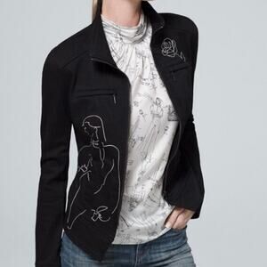 WHITE HOUSE BLACK MARKET Womens Size 00 XS Jacket 35th Anniversary Embroidered